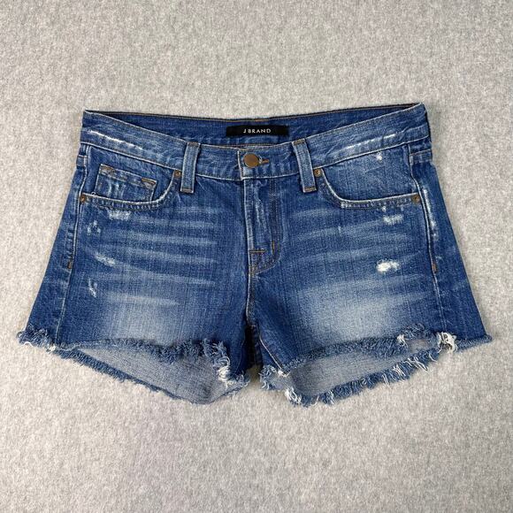 J Brand Shorts Libra Cut Off Distressed Raw Hem Womens 25 Blue Med Wash #13526 - Picture 1 of 7